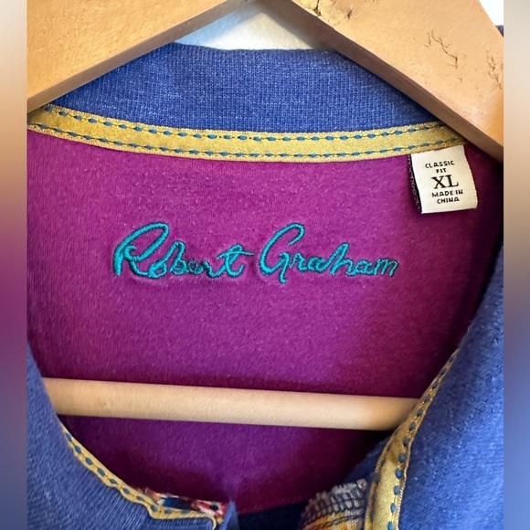 Robert Graham Polo Shirt Mens XL Classic Fit In Blue With Flip Collar Patterned - Picture 2 of 11